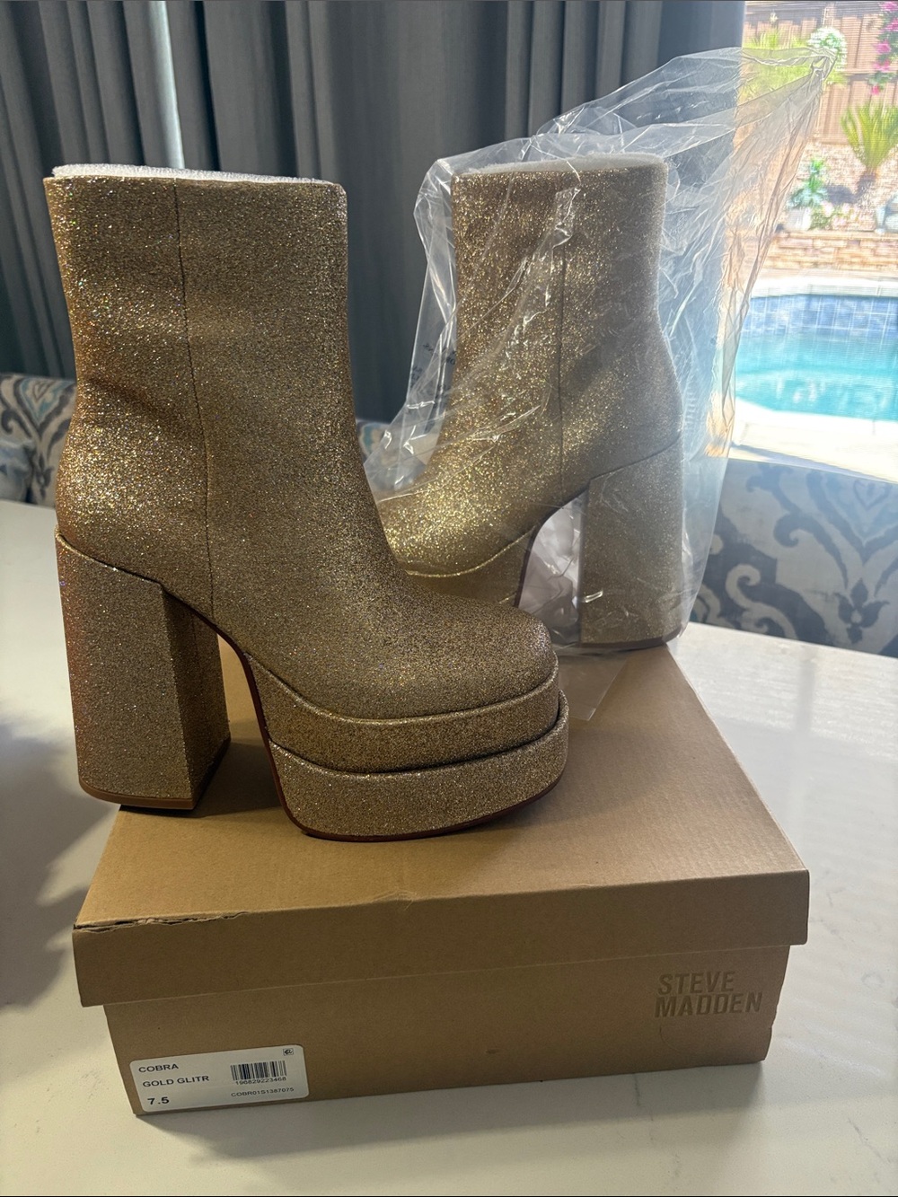 Steve Madden Gold Glitter Platform Ankle Boots